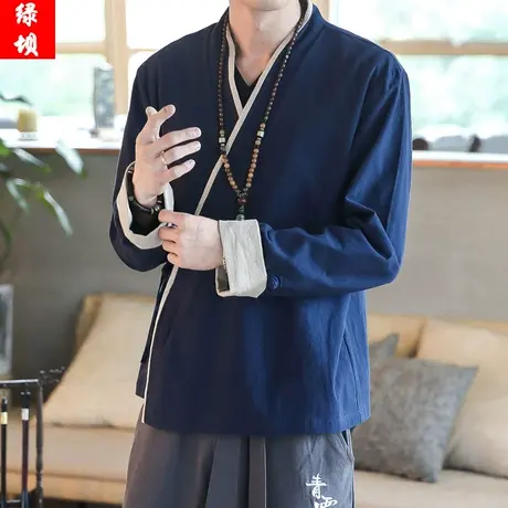 春秋男士古代风衣唐装青年宽松上衣民族服装男装改良汉服斜襟外套商品大图