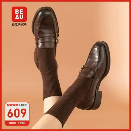 BEAU英伦乐福鞋女秋冬小皮鞋日系jk粗跟女鞋平底鞋子复古黑色单鞋商品大图