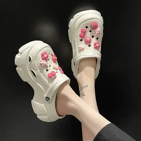 新款时尚松糕洞洞鞋女款厚底高跟防滑可爱沙滩包头凉拖鞋外穿夏季图片