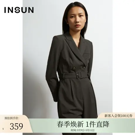 INSUN恩裳秋季西装领收腰绑带连体裤商品大图