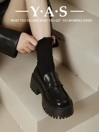 棕色百搭英伦小皮鞋女秋冬松糕厚底法式复古日系玛丽珍乐福鞋粗跟图片