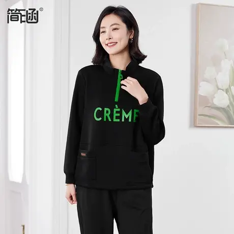 简涵大码春装新款卫衣时尚洋气胖mm宽松显瘦减龄遮肚子T恤上衣商品大图