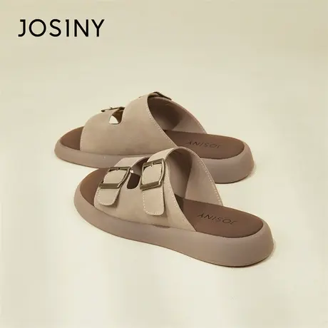 Josiny/卓诗尼拖鞋女软底真皮2024春夏季新款外传运动沙滩凉拖鞋商品大图