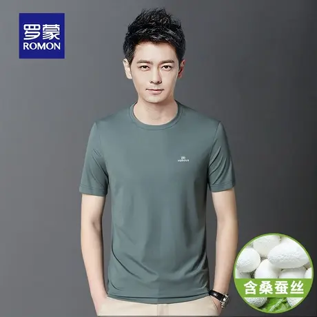 罗蒙男士短袖T恤夏季薄款中老年爸爸装桑蚕冰丝打底衫圆领衣服体t图片