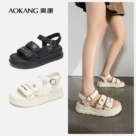 【门店发货】奥康女鞋 新款小香风厚底休闲露趾女凉鞋图片