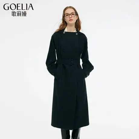 【精纺羊毛】歌莉娅黑色风衣女春季流行穿搭2025新款长款大衣外套图片