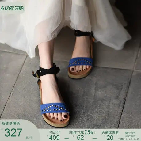 Artmu阿木原创铆钉露趾凉鞋女款2025新款夏季外穿厚底罗马凉鞋图片