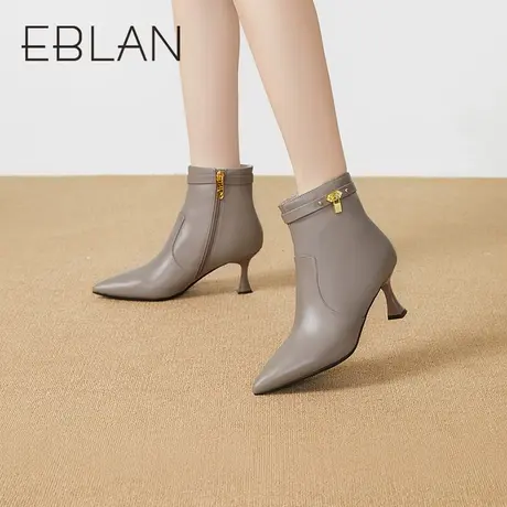 EBLAN伊伴秋冬新款女鞋法式尖头时装靴气质高跟烟筒靴优雅瘦瘦靴图片