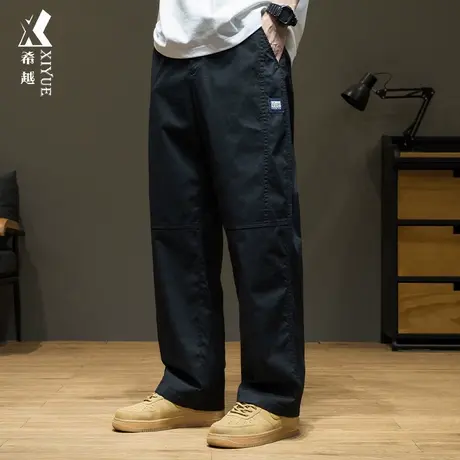希越春秋设计感休闲直筒裤男2025夏季宽松大码黑色男士工装裤子潮商品大图