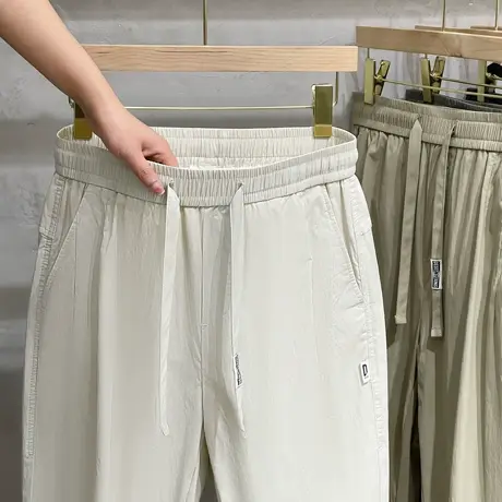 九分休闲裤男直筒潮牌修身松紧腰韩版潮流男士裤子夏季薄款抽绳商品大图