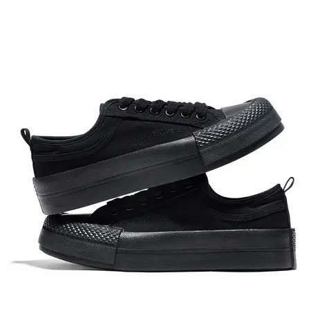 feiyue/飞跃全黑帆布鞋男鞋秋季基础款低帮休闲鞋百搭情侣小黑鞋商品大图
