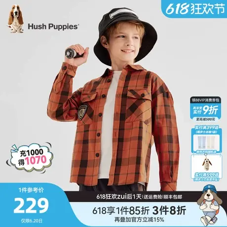 暇步士童装男童长袖衬衫春秋装新款大童复古经典格子儿童休闲衬衣商品大图