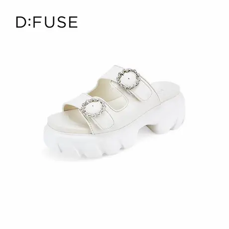 【昕怡粉丝专享】DFuse羊皮圆头厚底增高一脚蹬拖鞋DF32110383商品大图