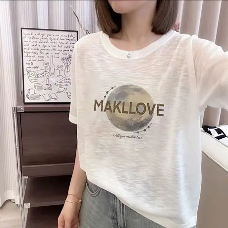 胖MM大码超薄凉爽感雪花棉短袖t恤女2025夏季宽松百搭休闲上衣潮图片