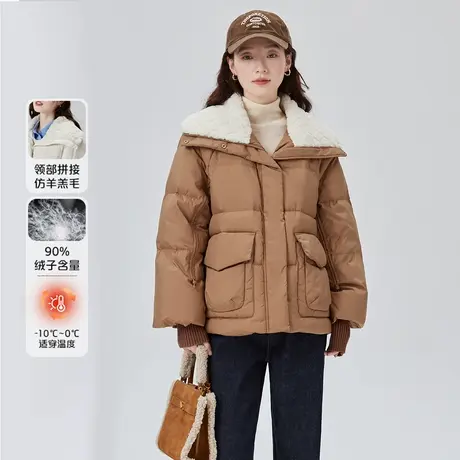 【直播】艾莱依翻领奶芙短款羽绒服女爆款仿羊羔毛领保暖外套冬商品大图
