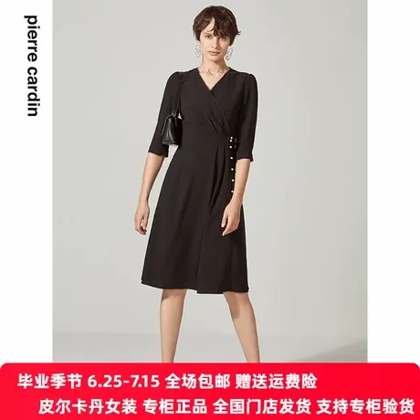 卡丹女装新品法式小黑裙V领长袖优雅长袖连衣裙【官方正品】商品大图