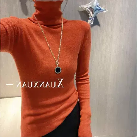 欧洲站2021秋冬新款欧货女潮时尚针织毛衣高领修身弹力羊毛打底衫商品大图