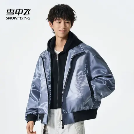 雪中飞液态金属水晶段(梭织)短款女2025冬季新款时尚百搭连帽外套商品大图