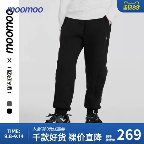 moomoo童装2024冬季新款男童拼接加绒针织长裤抗静电舒适百搭长裤商品大图