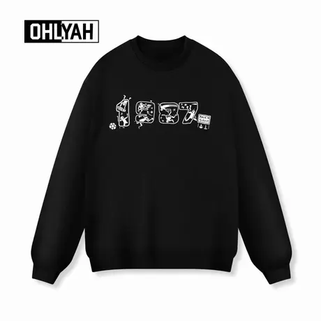 Ohlyah品牌趣味卡通数字印花圆领卫衣男女中性风落肩宽松休闲上衣商品大图