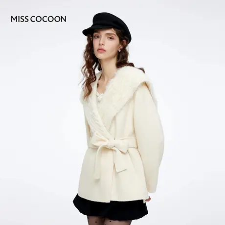 MISSCOCOON可可尼翻领毛呢外套女2025冬新款慵懒风通勤绵羊毛大衣商品大图