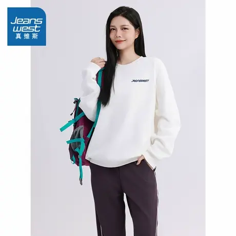 NX真维斯女装2025秋季新款 简约休闲印花加绒保暖圆领长袖卫衣商品大图