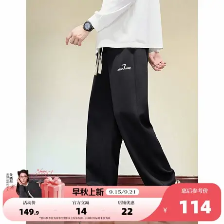 唐狮2025秋冬季休闲长裤男精致刺绣宽松运动风直筒裤子黑色男裤商品大图