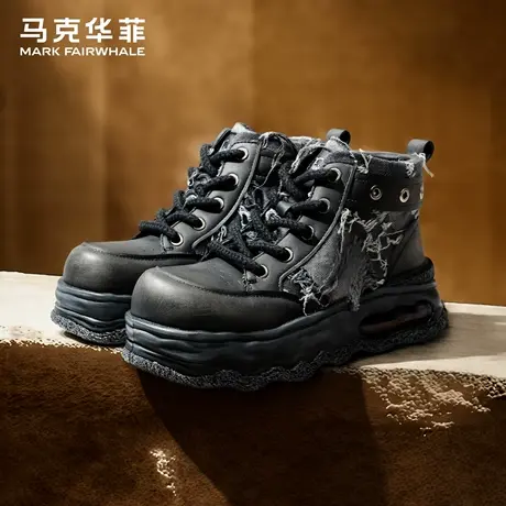 马克华菲男鞋2025秋季潮鞋高帮鞋青少年厚底百搭中帮休闲板鞋男款商品大图