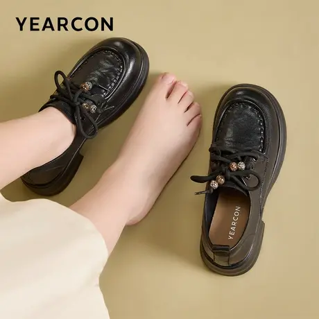 加宽版意尔康厚底小皮鞋羊皮2026新款春季英伦乐福鞋单鞋大码女鞋商品大图