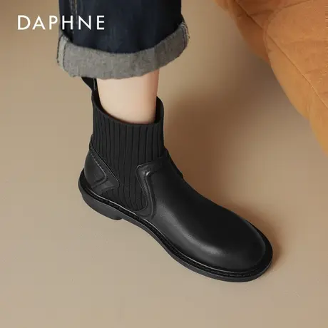 达芙妮加绒短靴女2025新款秋冬英伦风靴子平底加绒弹力袜靴马丁靴商品大图
