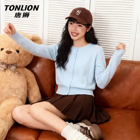 唐狮官方刺绣针织衫外套女2026新款小个子开衫毛衣圆领短款上衣VC商品大图