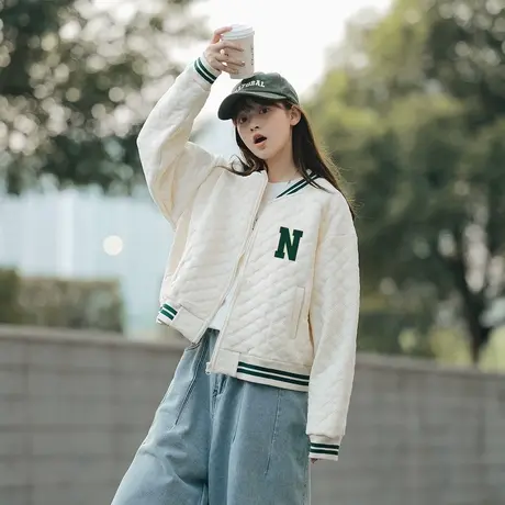 唐狮短款冬季休闲小菱格新款女棉衣设计感棉袄chic外套超好看tu商品大图