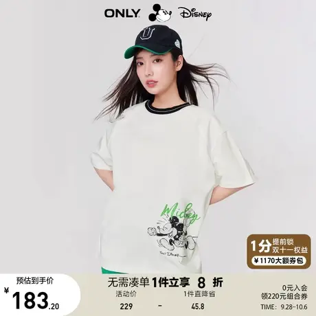 【买5免1】ONLY奥莱2023春夏新款迪士尼米奇联名宽松圆领短袖T恤商品大图