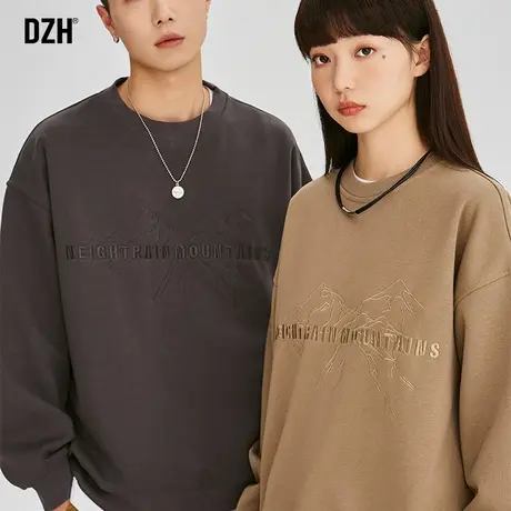 情侣秋季美式复古运动卫衣男圆领长袖上衣2023年新款重磅刺绣外套商品大图