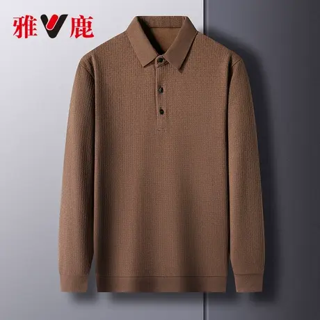 雅鹿翻领T形肌理感长袖T恤男2023年秋冬春秋polo衫纯色休闲打底衫商品大图