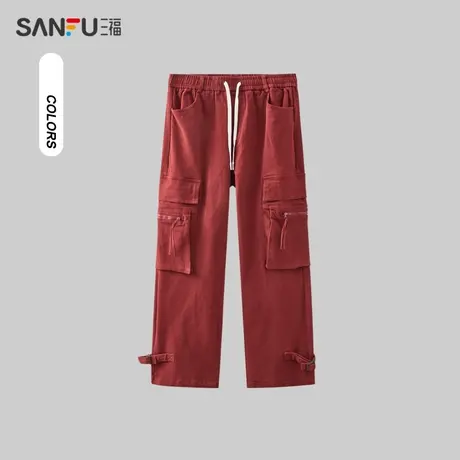 三福2023冬男士脚口扣袢宽松直筒工装裤 时尚休闲长裤男477171商品大图