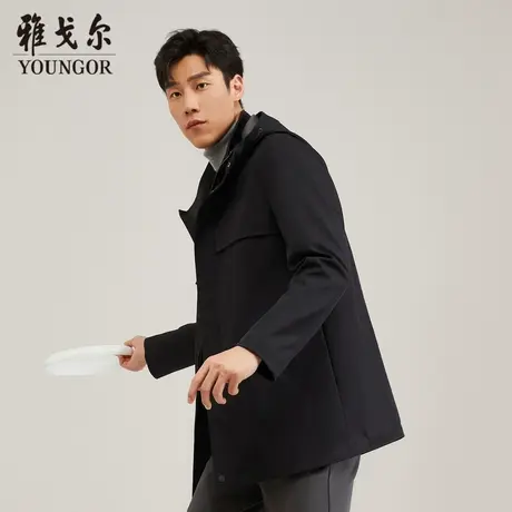 雅戈尔奥莱 男装单风衣秋冬商务休闲连帽户外长款风衣商品大图