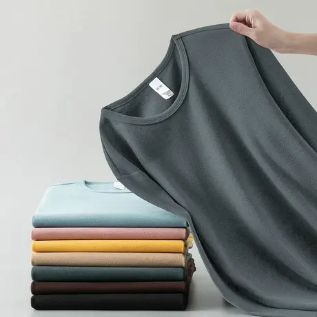 德绒长袖t恤男装潮流秋冬保暖圆领内搭打底衫双面绒纯色秋衣小衫商品大图