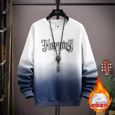 2023长袖t恤男士秋冬季潮流男装上衣服宽松加绒打底衫渐变色卫衣图片