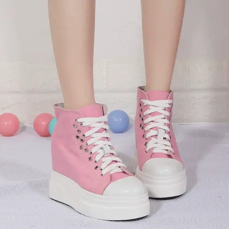 10公分内增高帆布鞋女春款小个子百搭板鞋坡跟单鞋厚底旅游休闲鞋商品大图