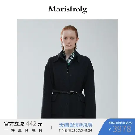 【衬衫式外套】玛丝菲尔冬季新款黑色宽松羊毛收腰口袋短外套商品大图