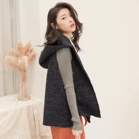 桔熊秋冬季通勤保暖马甲短水貂绒毛拉链连帽背心外套女大码EA3048图片