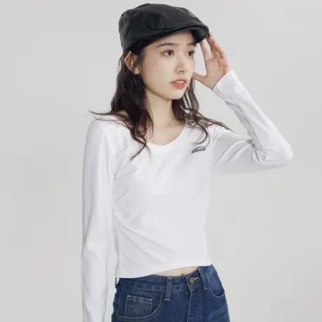 小个子白色短款t恤女2023新款v领打底衫高级感修身显瘦长袖上衣商品大图