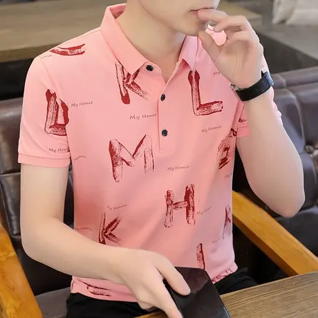 夏季丅恤新款短袖polo衫男士t恤衬衫领半袖纯棉印花体恤男装潮流商品大图