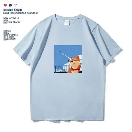 日系秋田犬印花短袖t恤男潮流宽松休闲学生圆领纯棉情侣装半袖商品大图