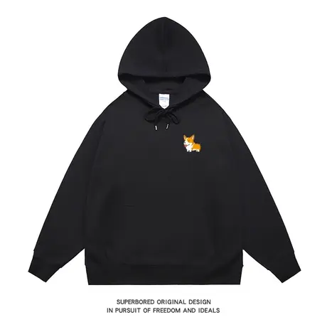 柯基趣味小狗印花卫衣男春秋季简约连帽套头青少年宽松上衣帽衫商品大图