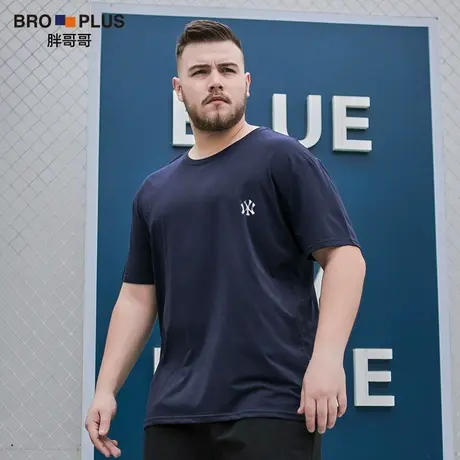 潮牌简约大码短袖男宽松加肥加大胖子肥佬半袖T恤纯棉透气运动衫商品大图