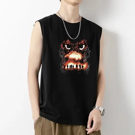 黑色背心男士纯棉无袖t恤宽松健身运动篮球坎肩夏季外穿跨栏汗衫商品大图