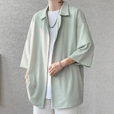 冰丝衬衫男短袖夏季垂感宽松休闲港风半袖衬衣外套潮流百搭上衣服商品大图