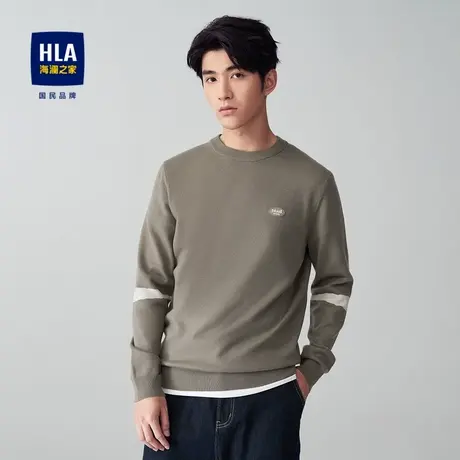 HLA/海澜之家修身针织衫23秋季新款撞色拼接圆领字母小标毛衣男图片